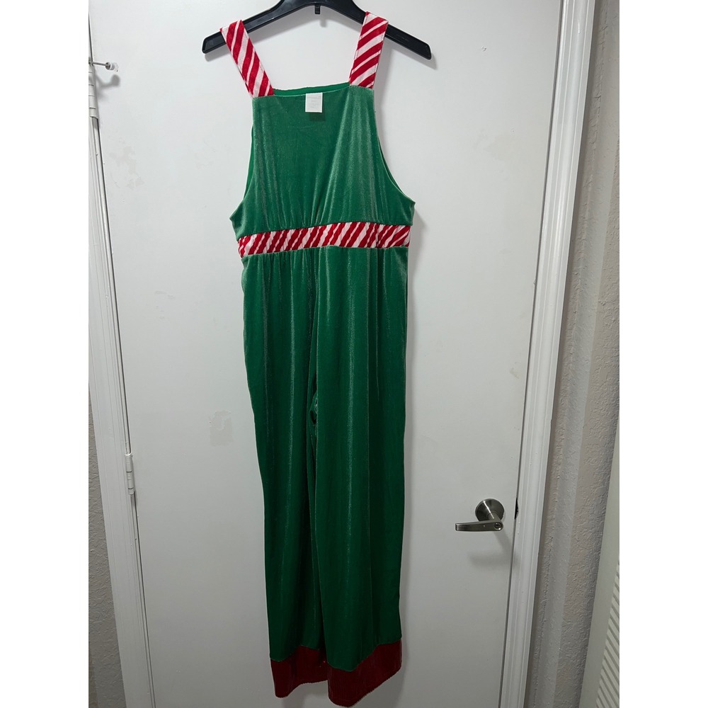 No Boundaries‎ Christmas Elf Velvet Jumpsuit-Green-Red Sequin Gingerbread - Picture 6 of 6